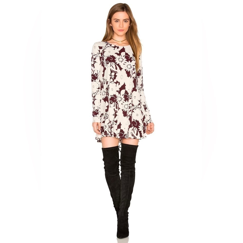 Show Me Your Mumu Tyler Tunic Dress, Burgundy Bloom Spandy, Size S